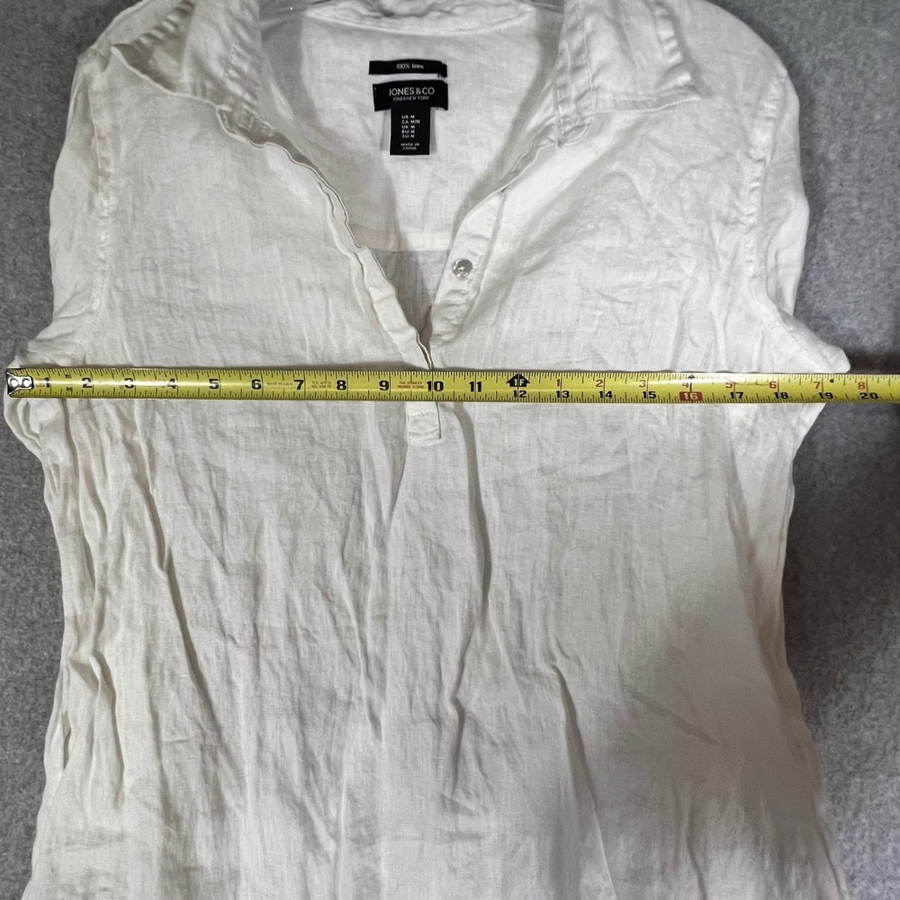 Jones & Co Jones New York M‎ White 100% Linen Roll Tab Sleeve Tunic Shirt Womens - Picture 4 of 7